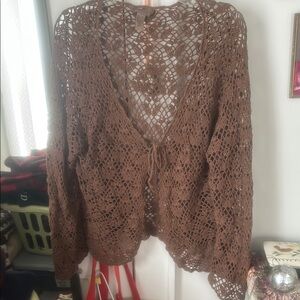 Chic Brown Crochet Cardigan